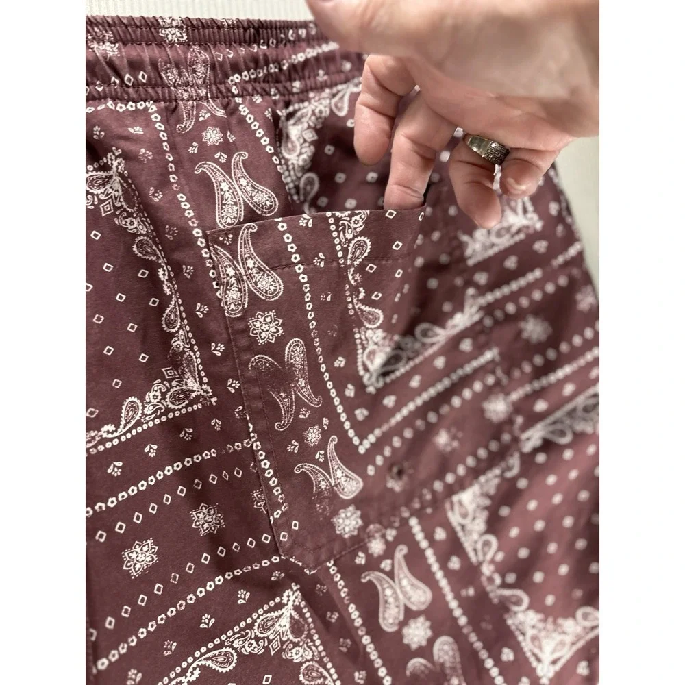 Men's Bandana Handkerchief Brown Print Pacsun Swim Shorts XL Lined 4.5 In Inseam